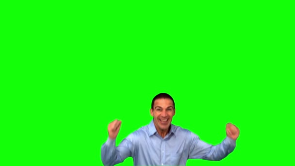 绿色屏幕上跳跃的快乐商人 — 图库视频影像