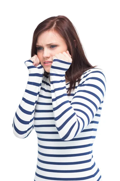 Apprehensive young brunette posing — Stock Photo, Image