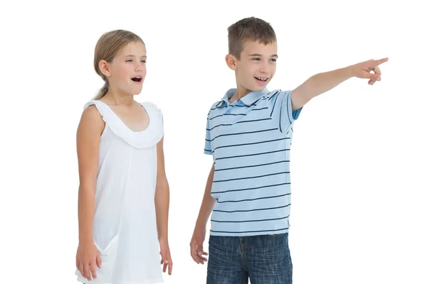 Young boy showing something to his sister — Stock Photo, Image