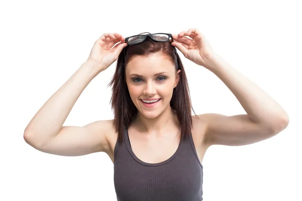 Alegre sexy mujer usando gafas posando —  Fotos de Stock