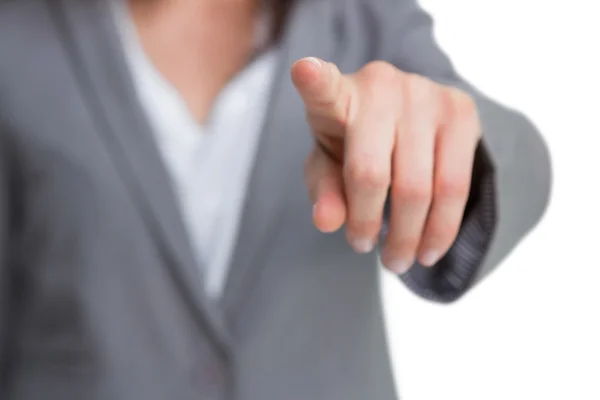 Hand pointing at screen — Stock Photo, Image