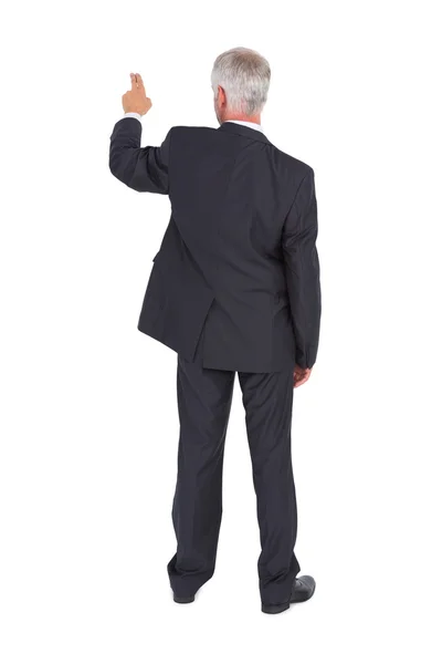 Rear view of classy mature businessman pointing finger — Stock Photo, Image