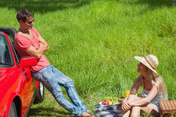 Glad par ha picknick tillsammans — Stockfoto