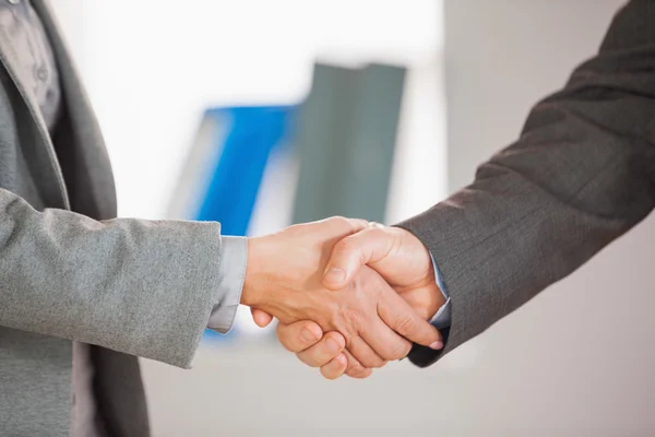 Two people having a handshake in an office — Stock Photo, Image