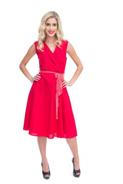 Blonde woman wearing red dress clipart