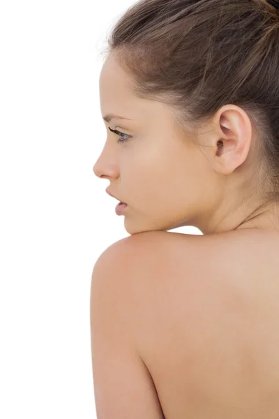 Pensive brunette model posing head on her shoulder — Stock Photo, Image