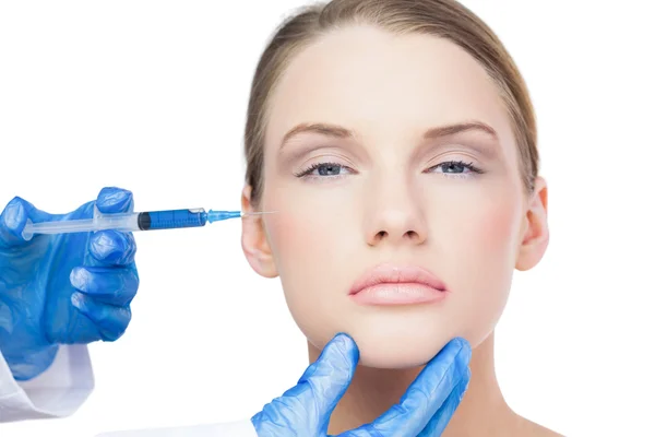 Content attractive model having botox injection on the cheek — Stock Photo, Image