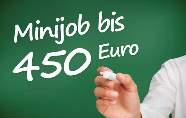Hand writing with a white marker minijob bis 450 euro — Stock Photo, Image