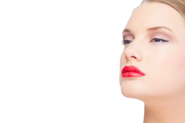 Sexy blonde model dragen rode lippen — Stockfoto