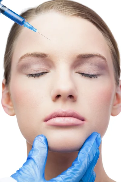 Peaceful attractive model having botox injection on the forehead — Stock Photo, Image