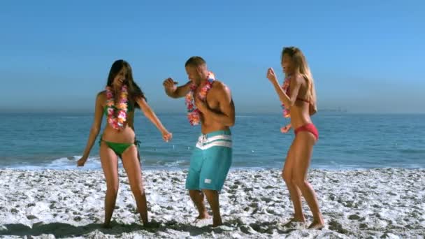 Amici che ballano con la collana hawaiana — Video Stock