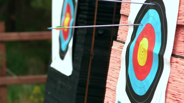 Flecha golpeando el objetivo — Vídeos de Stock