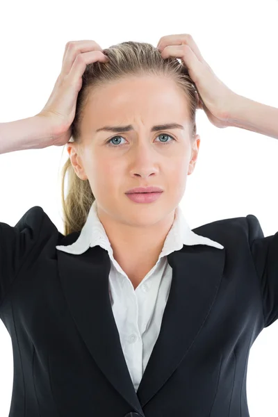 Porträt einer verzweifelten jungen Geschäftsfrau — Stockfoto