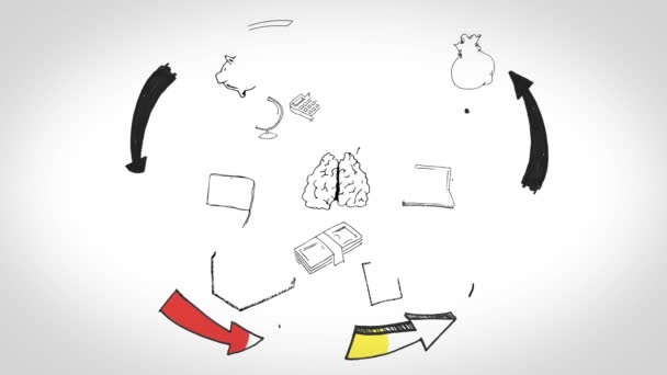 Colored animation of having idea and developing a plan — Stock Video