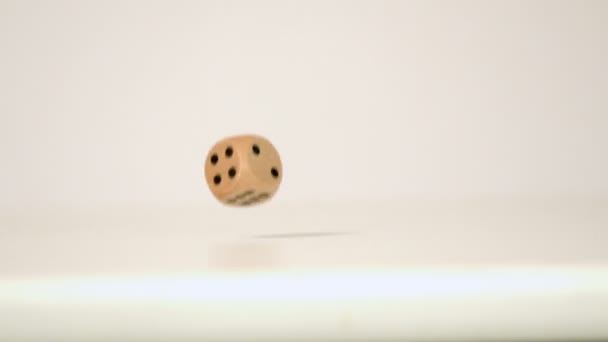 Wooden dice falling and bouncing — Stock Video