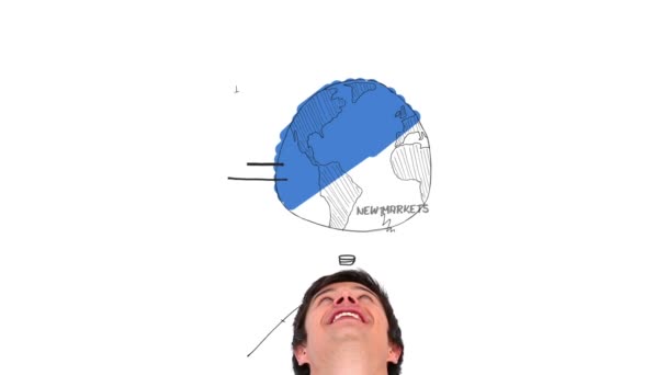 Animación coloreada que muestra el plan de negocios y un hombre de contenido — Vídeos de Stock