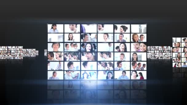 Varios cuadrados de clips cortos que muestran a la gente de negocios volando — Vídeos de Stock
