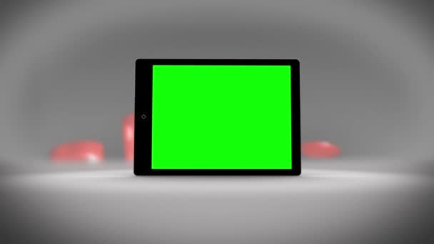 Tablet met groene scherm voor statistieken — Stockvideo