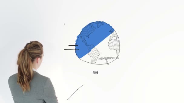 Farbige Animation zeigt Businessplan und eine Rückansicht der Geschäftsfrau — Stockvideo