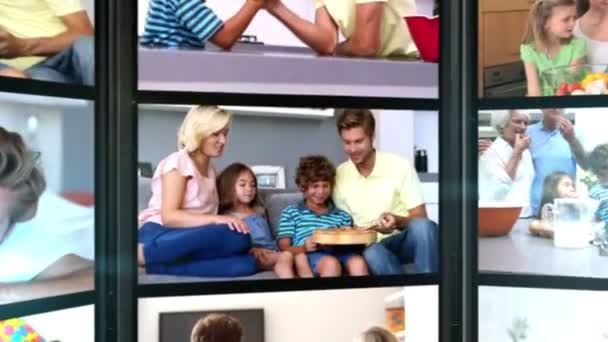 Varios clips cortos que muestran a una familia en casa — Vídeo de stock