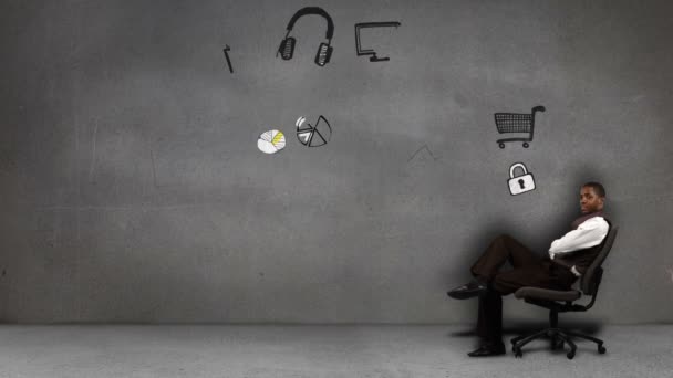 Empresario sentado frente a la animación del comportamiento del consumidor — Vídeo de stock