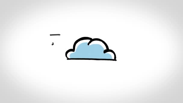 Animación que muestra dispositivos electrónicos rodeando una nube e intercambiando — Vídeo de stock