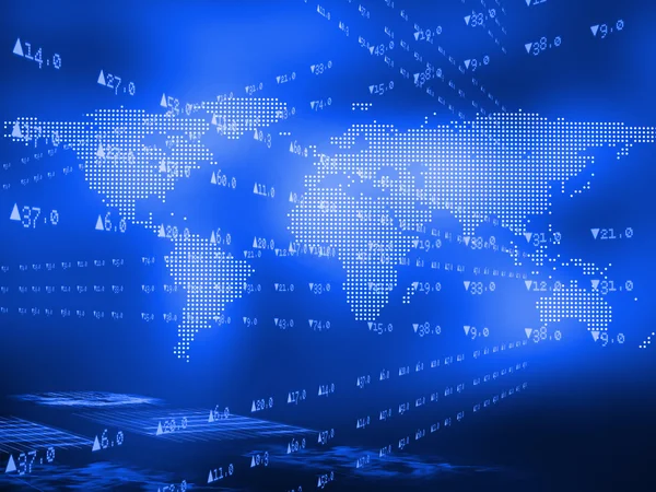 Precios de las acciones alineación por encima del mapa mundial — Foto de Stock