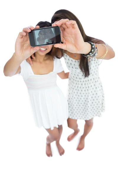 Two cute asian sisters taking a self portrait — Stock Photo, Image