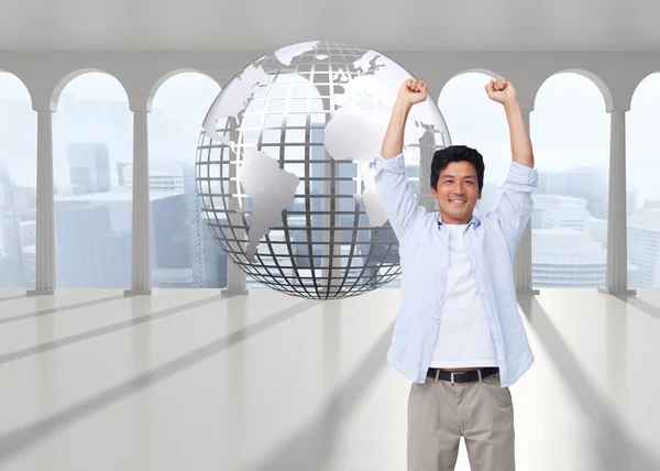 Cheering male with arms up — Stock Photo, Image