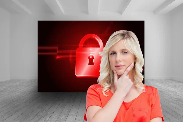 Teenager standing upright thoughtfully with her fingers on her chin — Stock Photo, Image