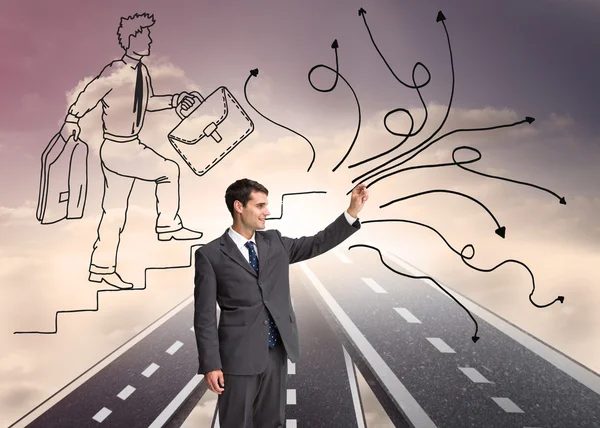 Businessman holding something up in the air — Stock Photo, Image