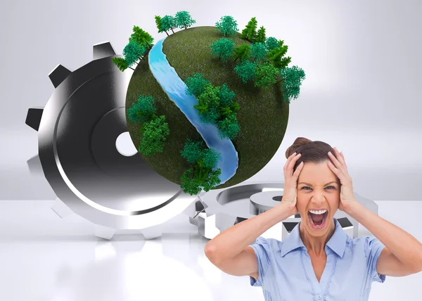 Stressed businessswoman with hand on her head — Stock Photo, Image