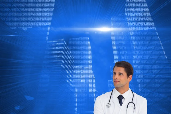 Confident doctor with arms crossed looking up — Stock Photo, Image