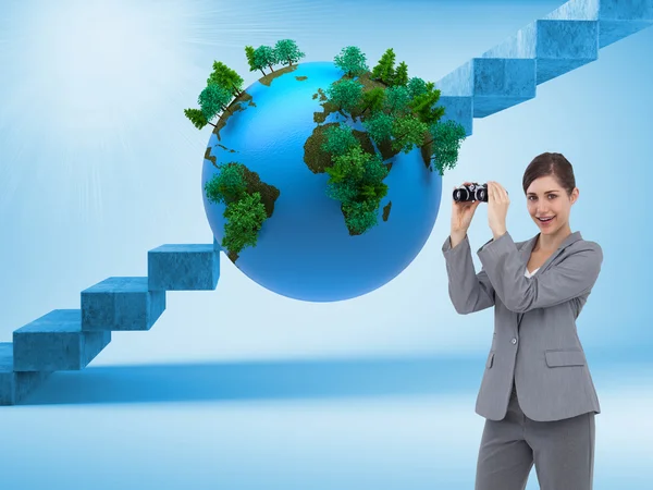 Businesswoman posing with binoculars — Stock Photo, Image