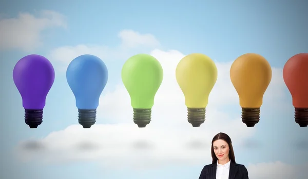 Composite image of portrait of a confident businesswoman standin — Stock Photo, Image