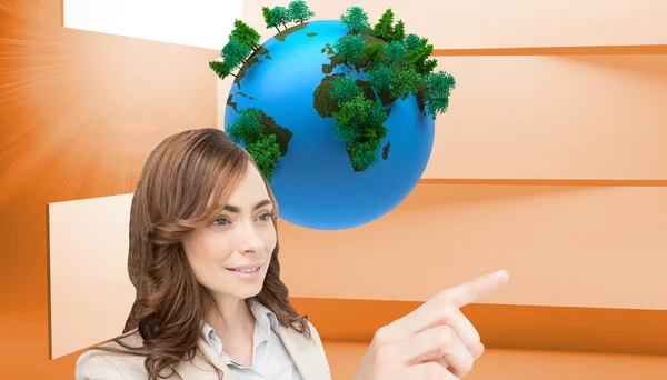 Businesswoman pressing an invisible key — Stock Photo, Image