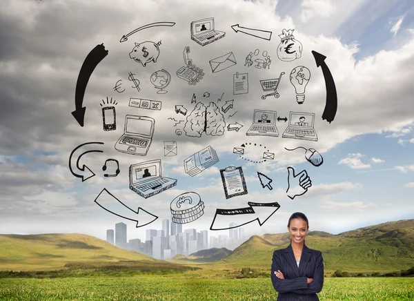 Young businesswoman standing cross armed — Stock Photo, Image