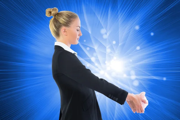 Businesswoman holding piggy bank — Stock Photo, Image