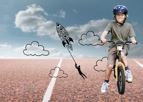 Niño pequeño con su bicicleta — Foto de Stock