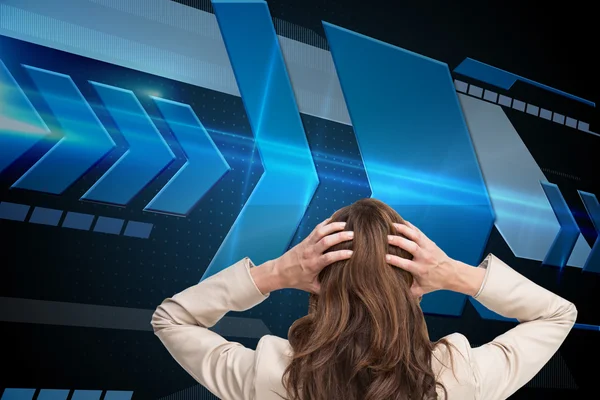 Composite image of young classy businesswoman with hands on head — Stock Photo, Image