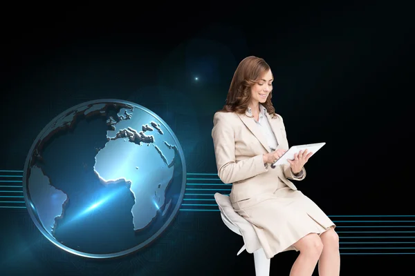 Happy businesswoman using tablet — Stock Photo, Image