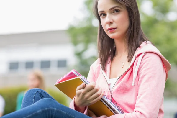 Allvarliga collegestudent med böcker som sitter i parken — Stockfoto