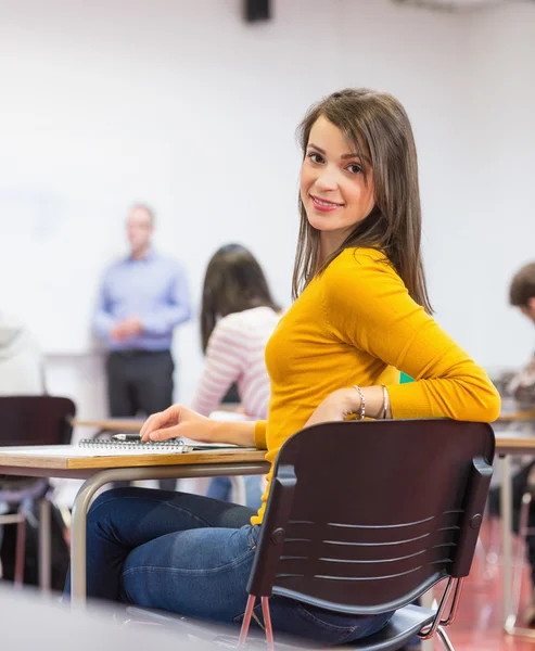 Mujer con profesores borrosos en el aula —  Fotos de Stock