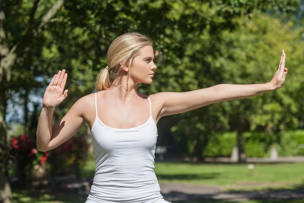 Konzentrierte junge Frau beim Yoga — Stockfoto