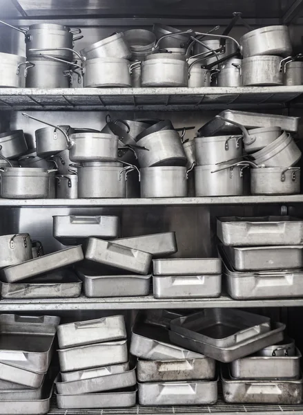 Shelf full of pots — Stock Photo, Image