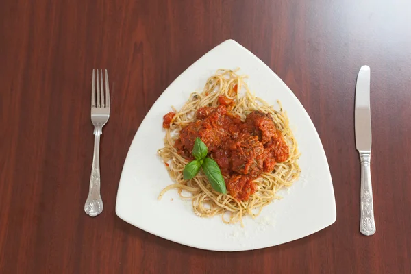 Ogólny widok spaghetti i klopsiki — Zdjęcie stockowe