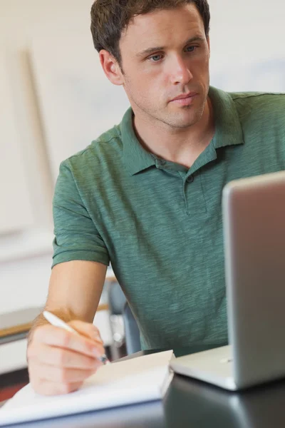 Focused handsome mature student using his notebook for learning — Stock Photo, Image