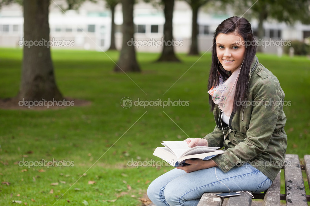 Glamour brunette students outdoor