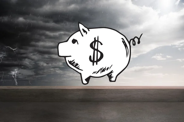 Piggy bank over balcony and stormy sky — Stock Photo, Image