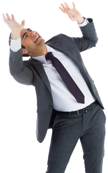 Scared businessman with arms raised — Stock Photo, Image